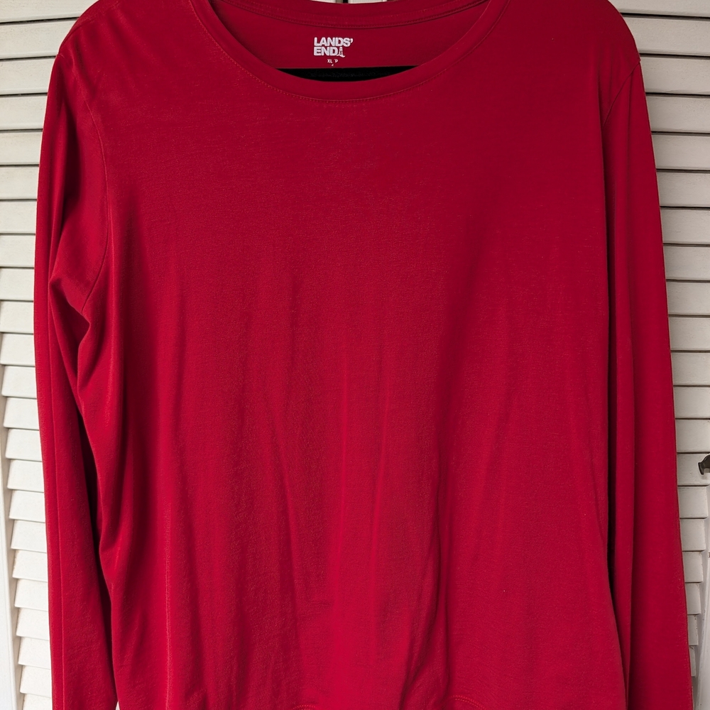 Lands' End Women's Long-Sleeve Crewneck Top in Rich Red
